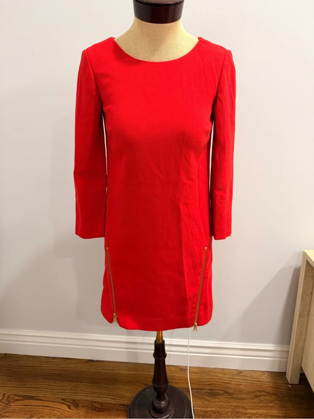 J. Crew Red Mini Shift Dress with Gold Zippers